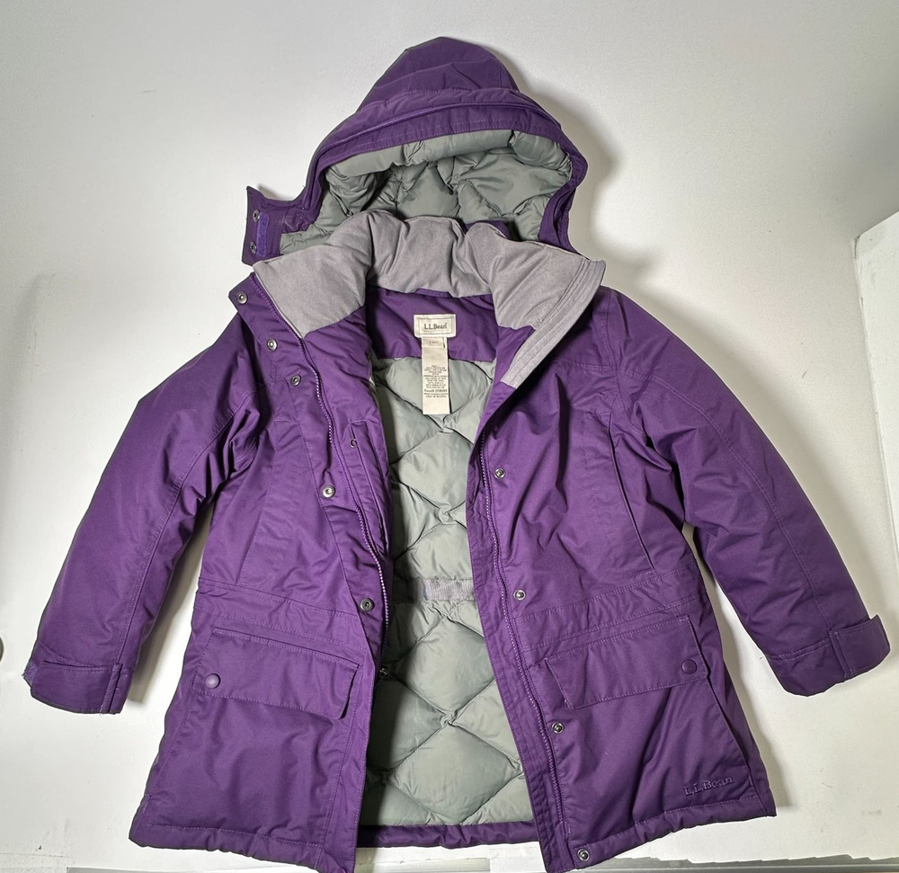 LL Bean Baxter State Goose Down Parka Womens S Petite Purple Hooded Winter Coat